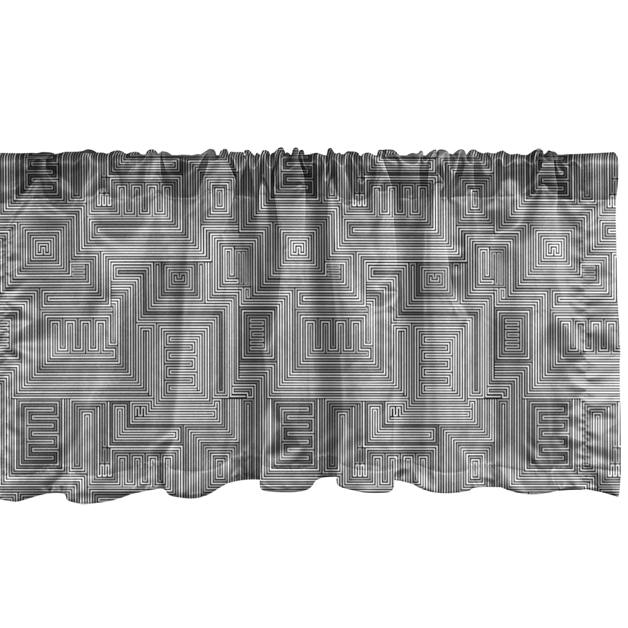 Lunarable Abstract Window Valance Pack of 2, Striped Intricate Labyrinth Look in Grey Tones Print, Rod Pocket Curtain Valances for Kitchen Bedroom, 54