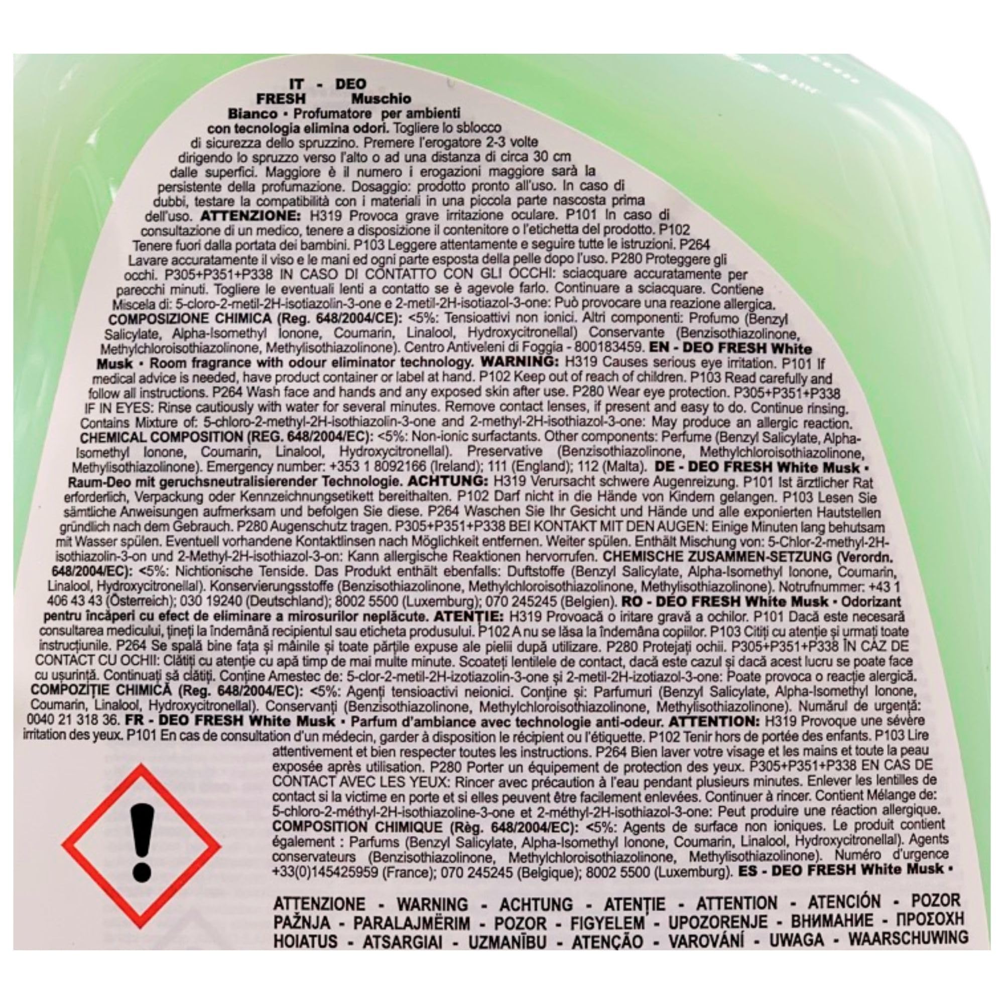 Profumatore Spray Per Ambienti DEO FRESH, Con Tecnologia Elimina Odori. Disponibile In Diverse Profumazioni 750ml (4 Spray, MUSCHIO BIANCO)