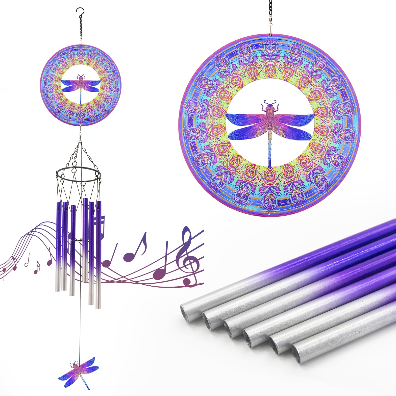Carillons éoliens mélodieux avec libellule pour une décoration extérieure durable