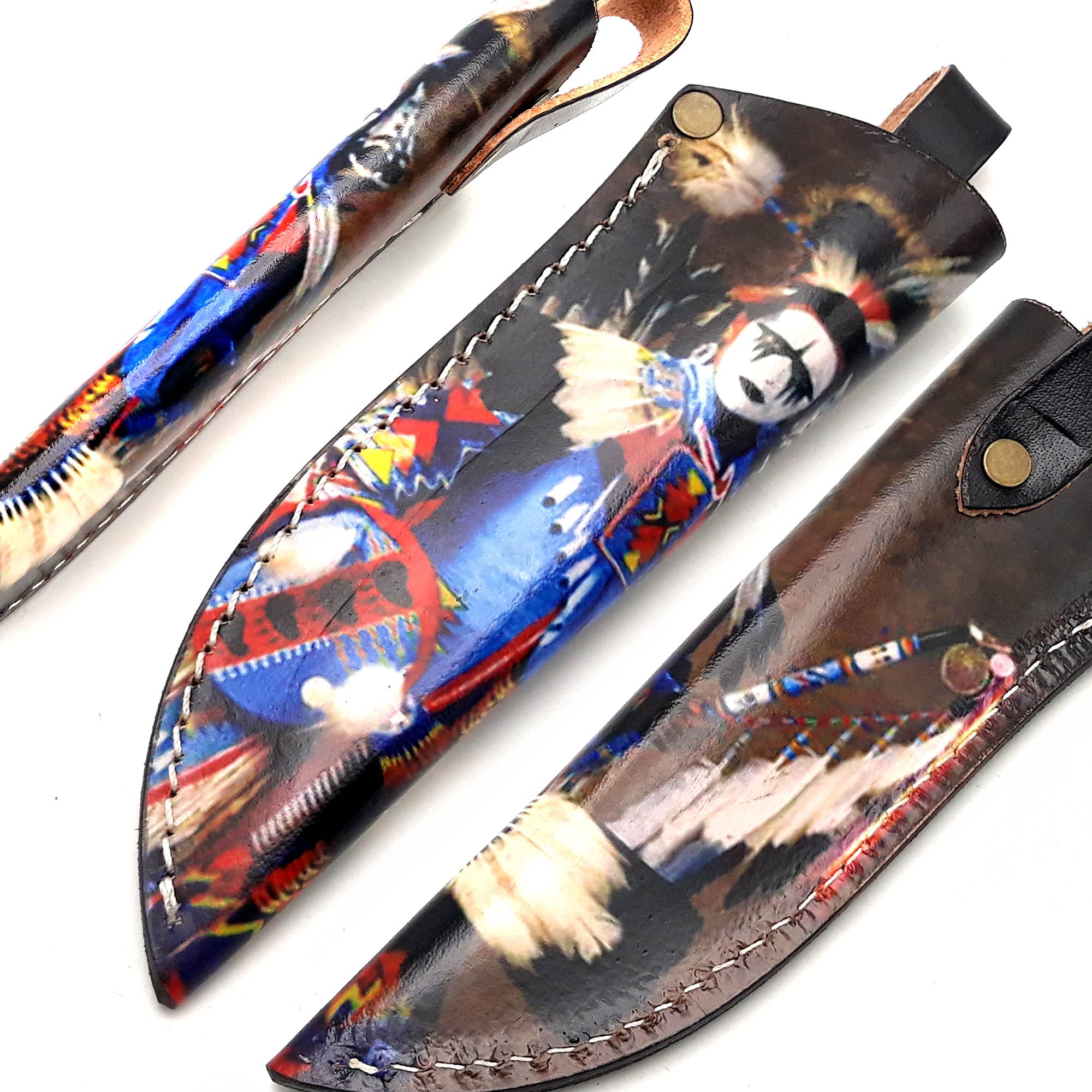 TNZ-706 Real Leather Sheath for Hunting Blades and Knife Making Supplies with Printed Images