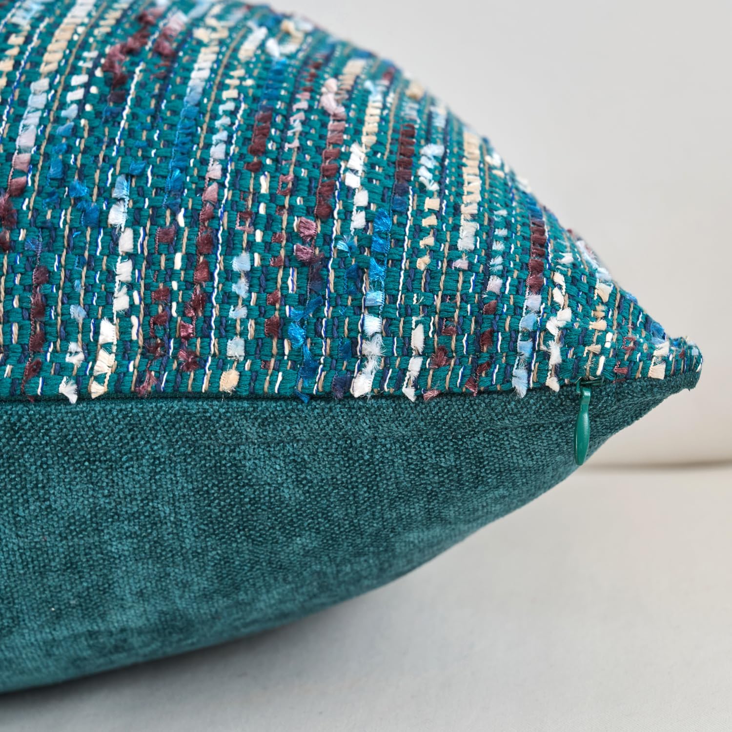 Premium Series Fringe Boho Throw Pillow Cover, Linen Woven Luxury Thick Cushion Case with Tassels for Home Décor, Teal, 20x20 Inch