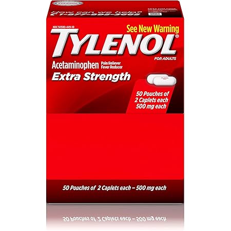 Tylenol Extra Strength Caplets with Acetaminophen, Pain Reliever & Fever Reducer (50 Packets of 2 Caplets)