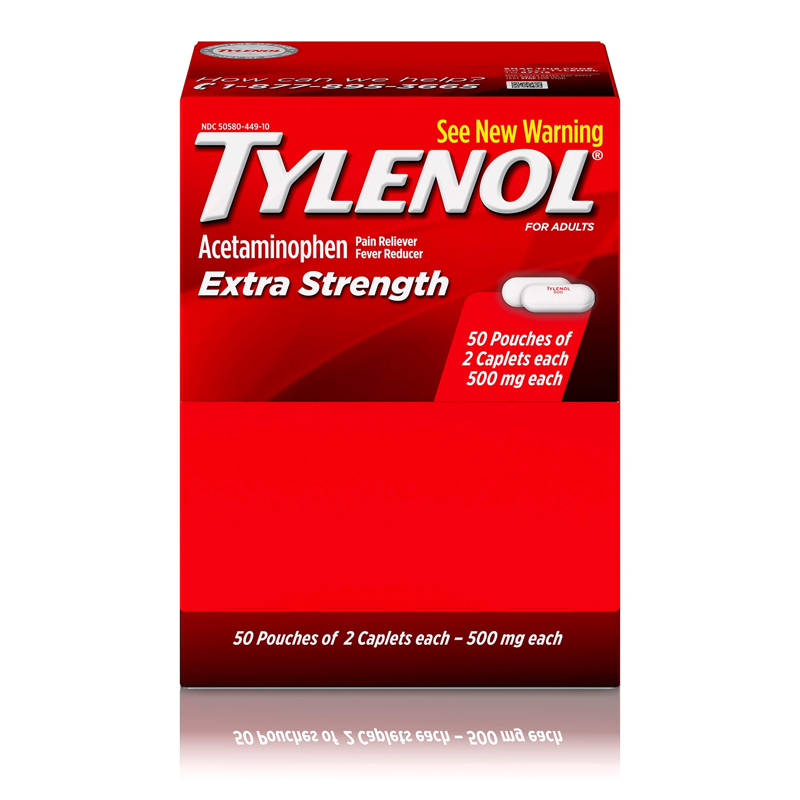 Tylenol Extra Strength Caplets, Pain Reliever Fever Reducer (1 Count 50 Packets of 2 Capsules), 1 Count (Pack of 36)