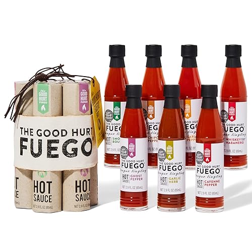 The Good Hurt Fuego: A Hot Sauce Gift Set for Hot Sauce Lover’s, Sampler Pack of 7 Different Hot Sauces Inspired by Exotic Flavors and Peppers from