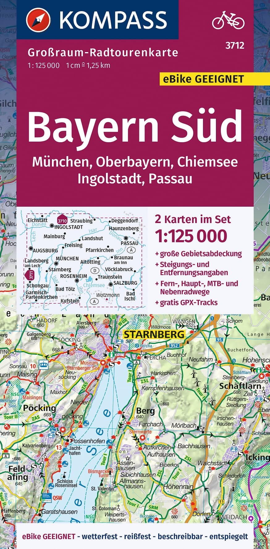Bavaria South /Upper Bavar/Chiemsee/Ingolstadt/Passau/Munich (3712): 2 Karten im Set, reiß- und wetterfest, GPX-Daten zum Download (Grossraum-Radtourenkarten)