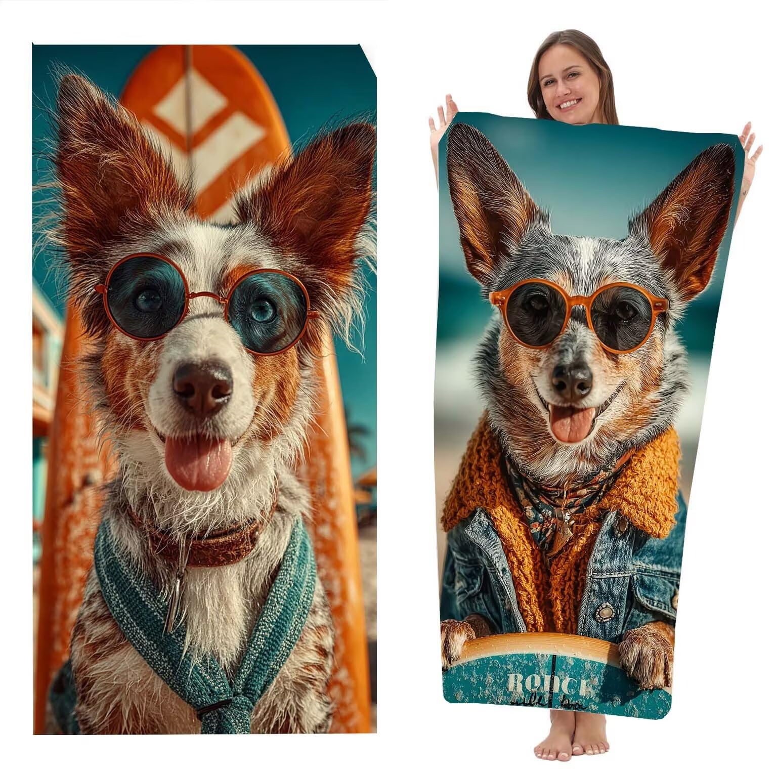 Serviette de Plage xxl 90x200 cm, Serviette Microfibre Lot de 2 Séchage Rapide & Anti-Sable Compacte & Légère Sport Vacances Accessoire Travel Essentials Homme Femme Cadeau (Animaux Pour Chiens) z8296