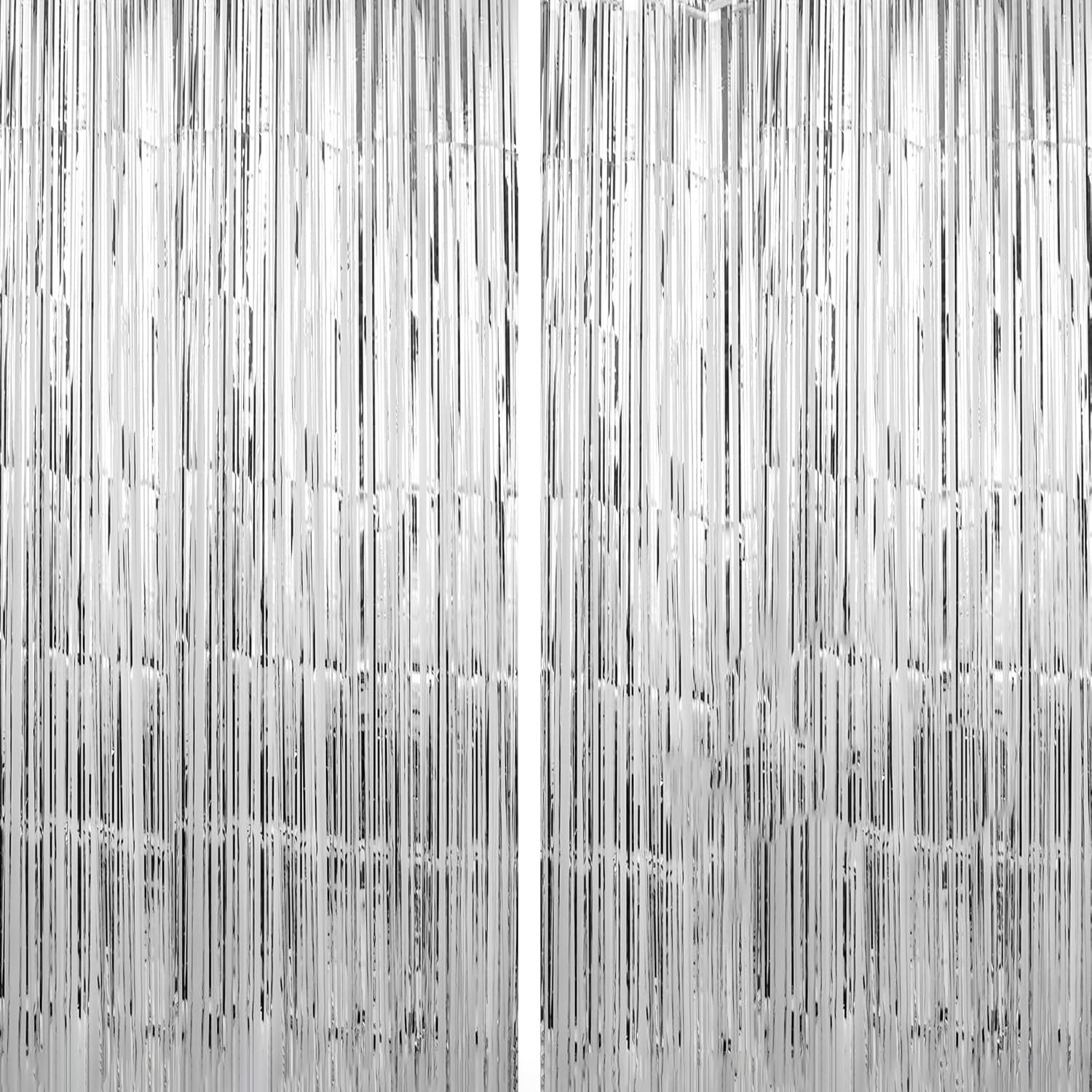 Crosize 8 Pack Sliver Party Streamers Backdrop, 3.3 x 9.9 ft | Tinsel Foil Fringe Curtain, Birthday Decorations, Party Decor, Door Streamers, Glitter Photo Backdrop