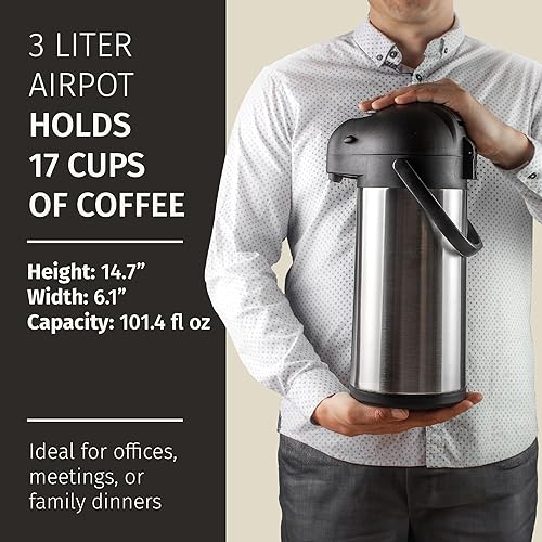 Miniatura 47 de Jarra térmica para café Airpot de 74 oz, mantiene el café caliente durante 12 horas y frío durante 24 horas, termo de café de acero inoxidable