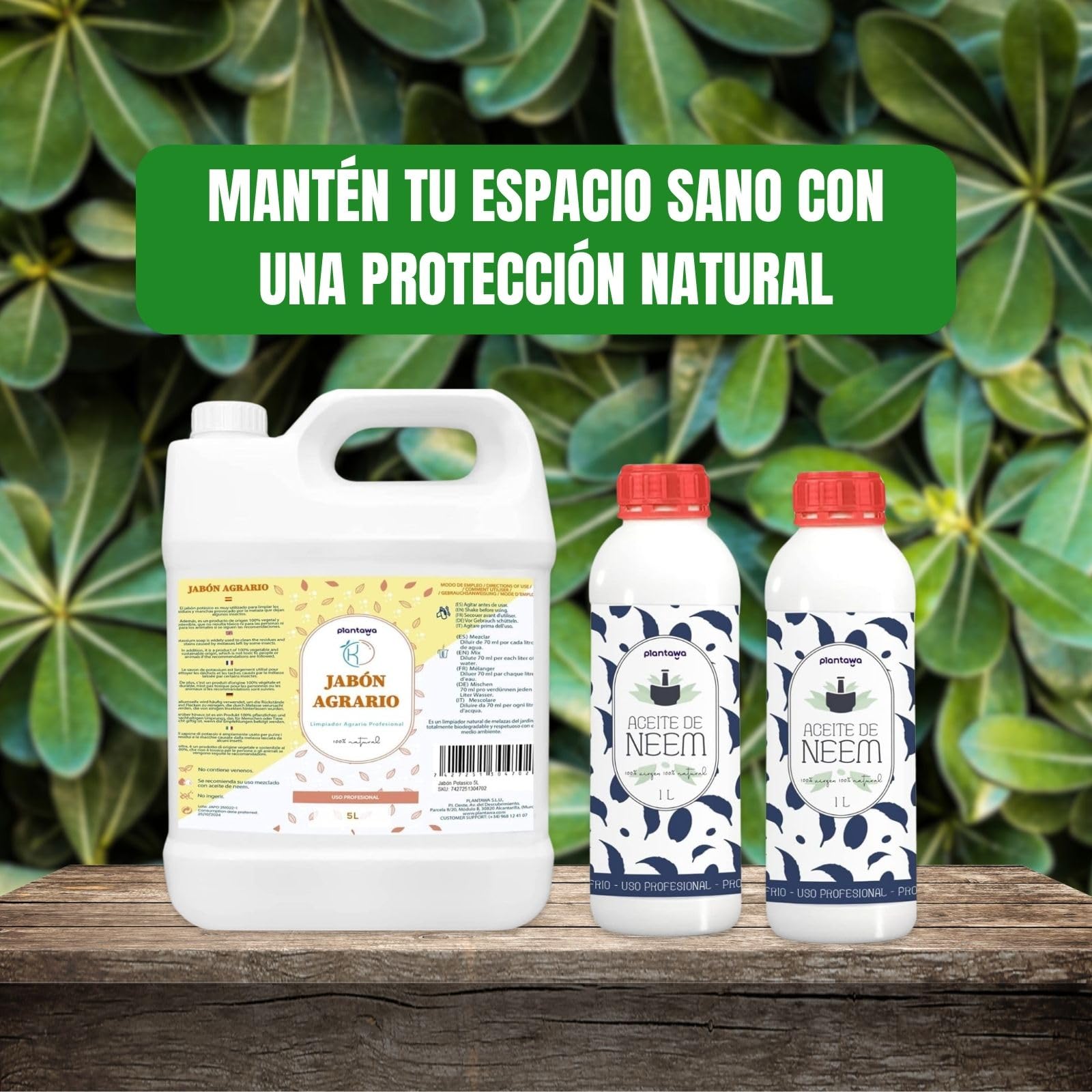 PLANTAWA Pack Jabón Potásico 5L con Aceite de Neem 2x1L | Solución Multiusos | Fácil Aplicación y Máxima Eficacia | Versátil | Uso en Interior y Exterior | Productos de origen natural