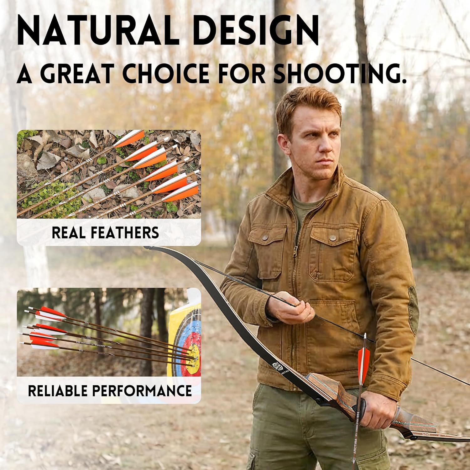 12Pcs Archery Traditional Carbon Arrows for Recurve Bow with Feather for Longbow Compound Bow Lightweight Hunting Arrows for Adults Target Practice