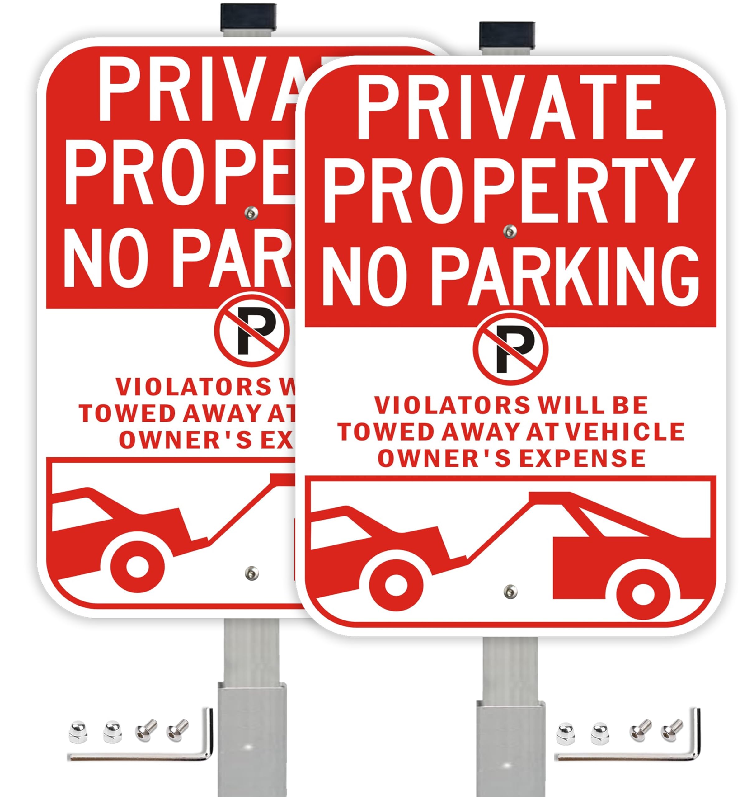 2Pack Private Property No Parking Signs with 36" Stake, Violators Will Be Towed Away at Vehicle Owner's Expense Signs, 14"×10" Reflective Aluminum