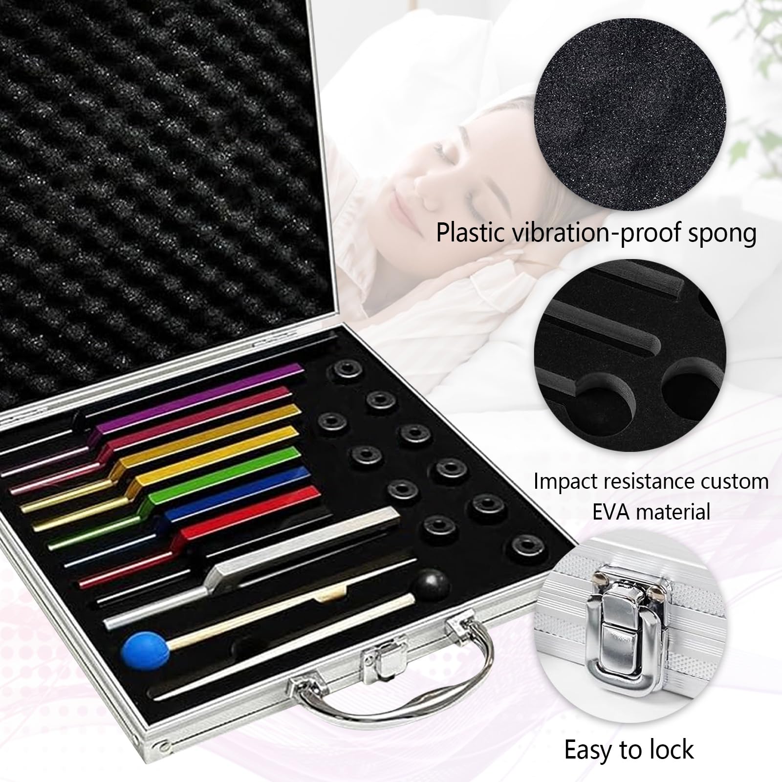 Diapason, 10 Pezzi Set Martelletto Per Riflessi Diapason Terapeutico Neurologia 174 285 396 417 528 639 741 852 963 432 Hz Con Base 2 Martelli In Silicone Panno Per La Pulizia Suono Anti-Compressione