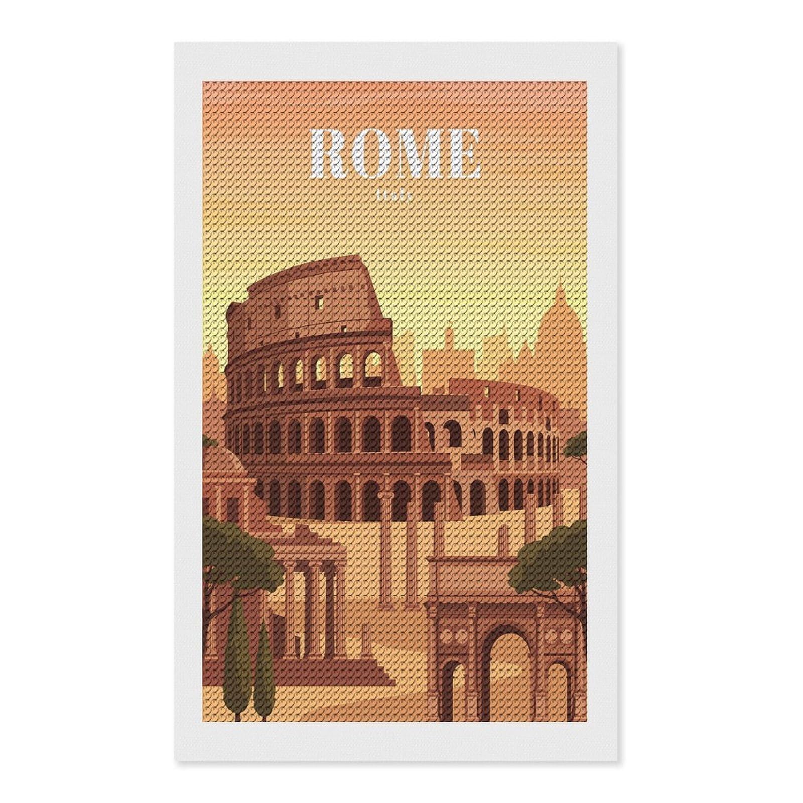 Junmoney Rome Italy Full Drill Diamond Painting Kit 12"x20", Mindful Craft Activity, Bedroom Decor, for Adults, Gift Idea