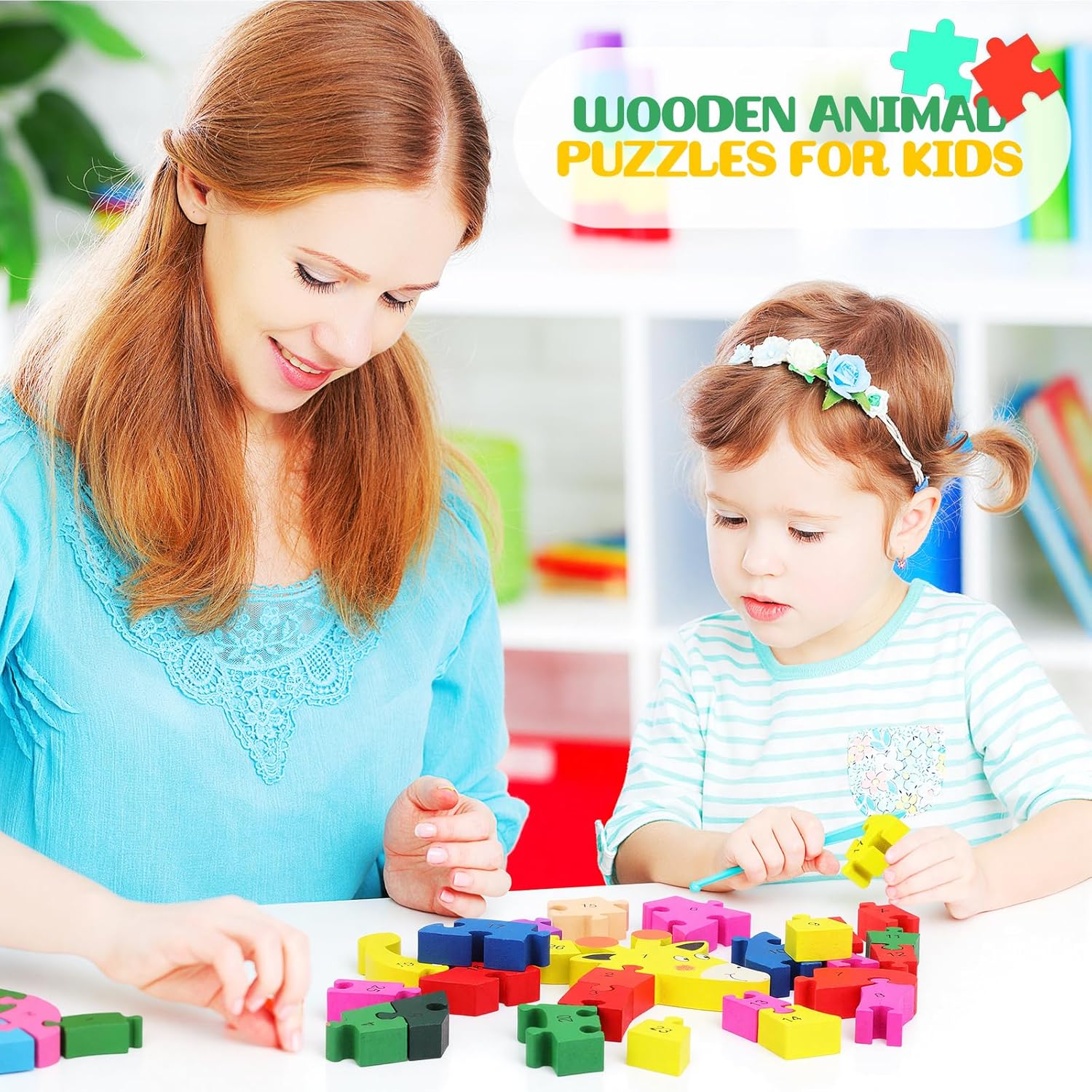 Yunsailing 4 Pcs Alphabet Jigsaw Puzzle Wooden Blocks Toys Alphabet Educational Toddler Puzzle Toys for Preschool Learning Party Favor Gift Learning(Giraffe, Snake, Elephant, Leopard)