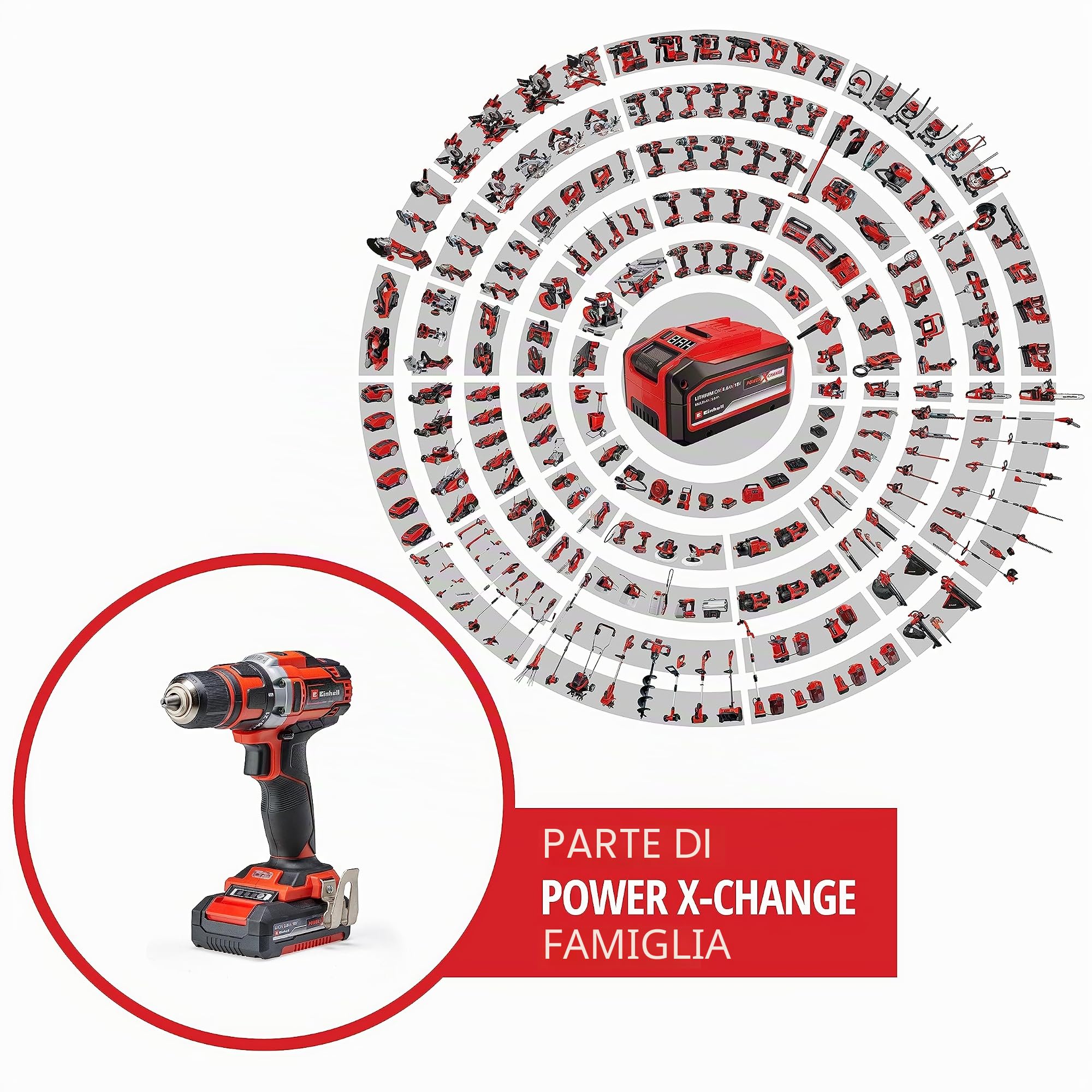 Einhell TE-CD 18/40 Li +69 (2x2,0 Ah) Kit trapano a batteria Power X-Change e set 69 accessori (18 V, mandrino 13mm, incl. 2 batterie da 2,0 Ah e caricabatteria, valigetta e 69 accessori)