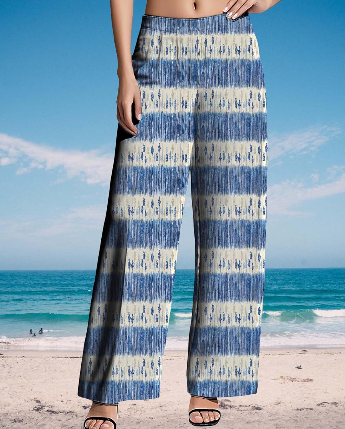 Womens Wide Leg Pants Pattern Print Lounge Trousers Casual Loose High Waisted Comfy Classic Pant for 2025 Summer - Image 3