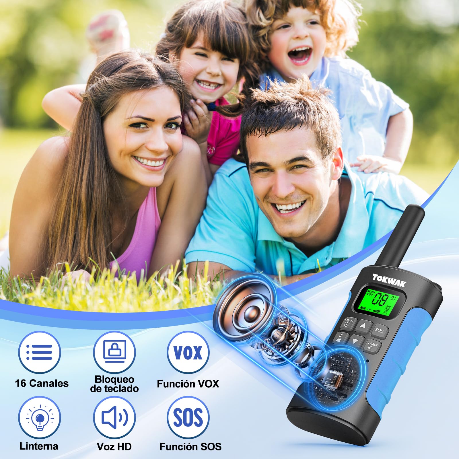 Walkie Talkies Recargable con Batería, 4pcs Walkie Talkie para Niños Adultos, VOX y Linterna, Walkie-Talkie Largo Alcance 3KM, 16 Canales Walky Talky para Exteriores Camping Senderismo