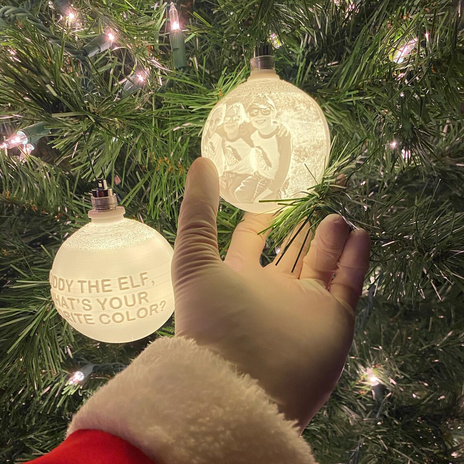Adornos de Navidad personalizados, lámpara de fotos impresa en 3D personalizada con luz LED brillante, adorno de Navidad, bola colgante de luz nocturna para adornos de árbol de Navidad