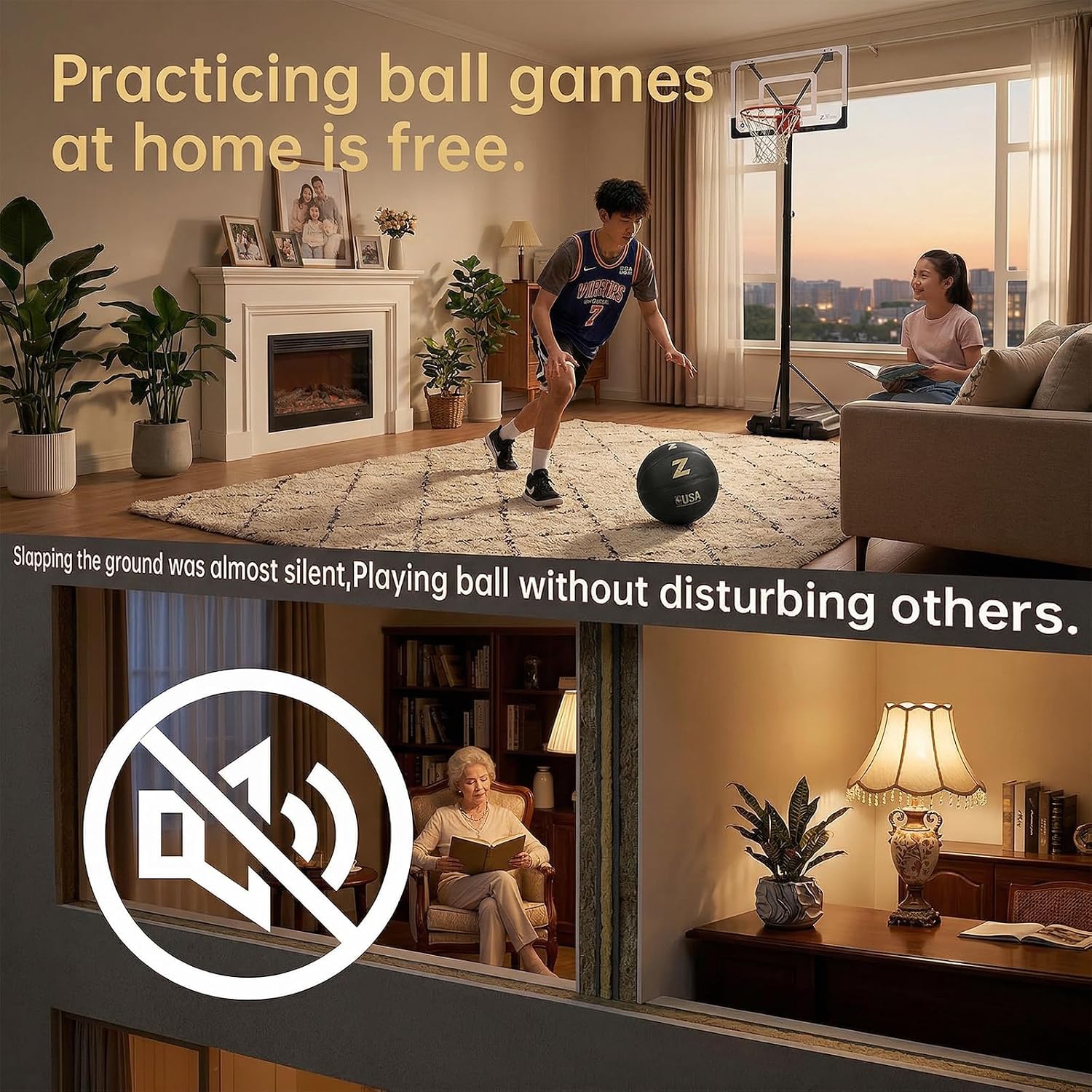 Compressed Silent Basketball for Indoor Play - Size 7 Noise Reduction Basketball with True Bounce & Durable PU Foam, Ships Compressed for Easy Storage, Quiet Dribbling for Home Practice, Kids & Adults