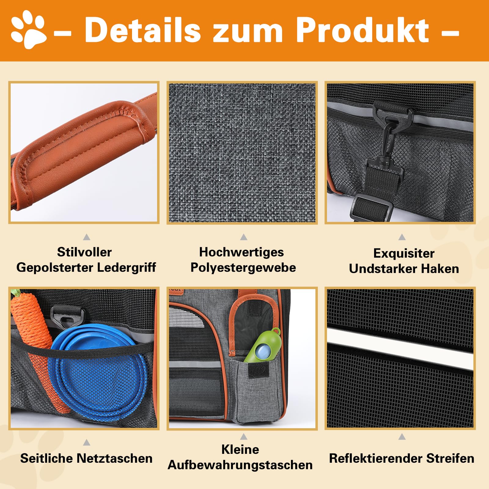 Bolsa de transporte plegable para gatos y perros de hasta 7 kg, transpirable, para perros medianos y gatos pequeños, bolsa de transporte para perros Katzentrageta