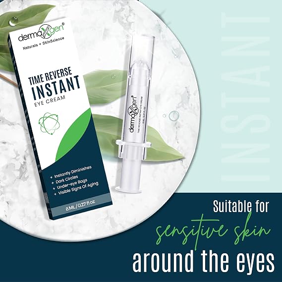 Instant Eye Treatment & Gel Bundle Featuring Plant Stem Cells & Advanced Time Reverse Anti-Aging Eye Cream for Smooth Fine Lines, Wrinkles, and Dark Circles