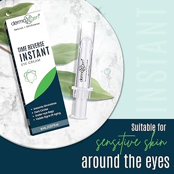 Instant Eye Treatment & Gel Bundle Featuring Plant Stem Cells & Advanced Time Reverse Anti-Aging Eye Cream for Smooth Fine Lines, Wrinkles, and Dark Circles
