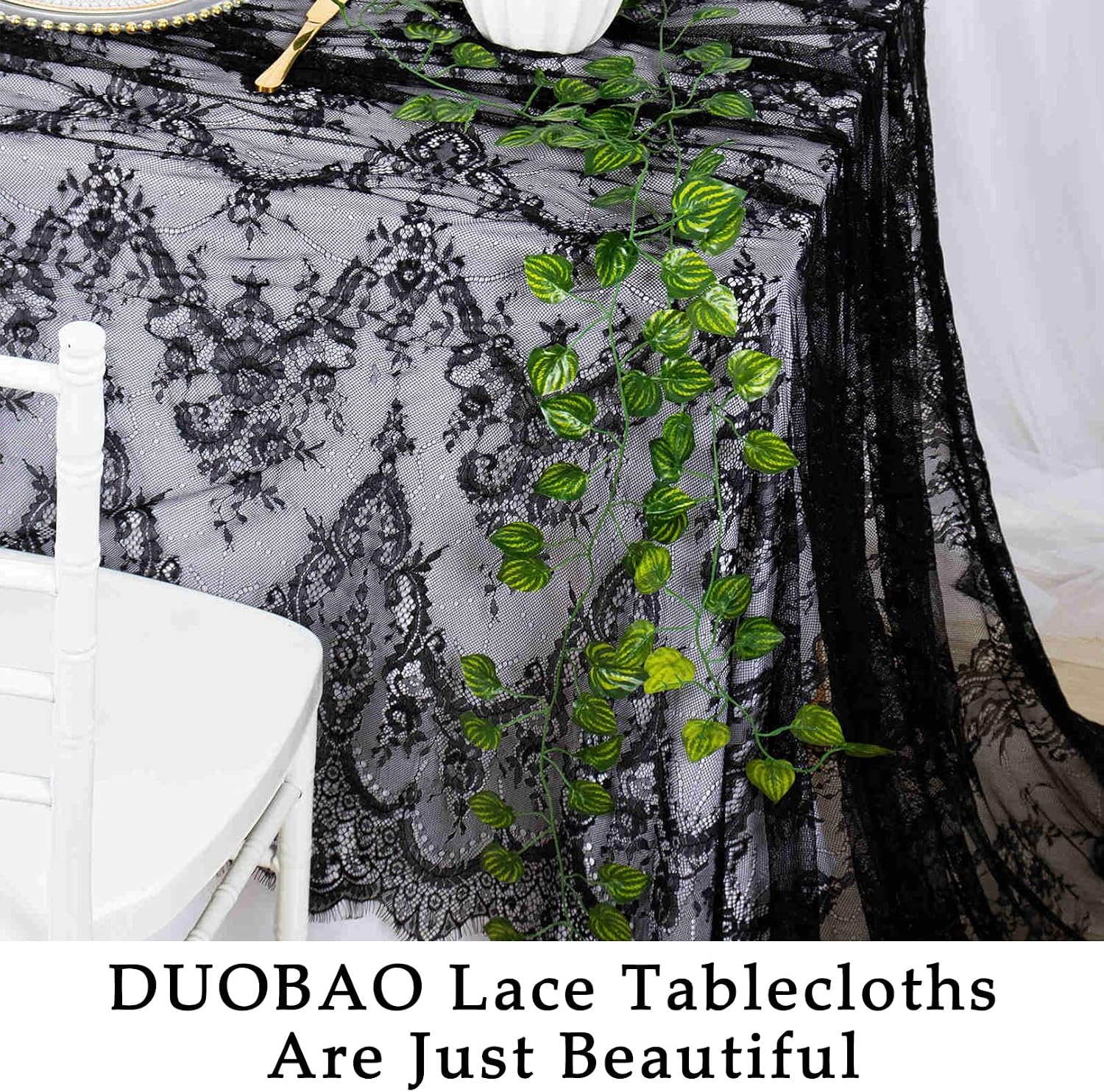 DUOBAO Black Lace Tablecloth Rectangular 60x120-Inch Classic Vintage Table Overlay Tablecloths for Wedding Party Supplies (Classy)