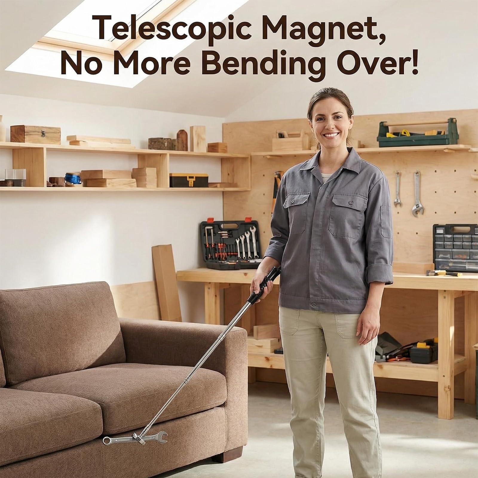 Herramienta de recogida magnética telescópica, alcance ajustable de 22 cm a 103,5 cm, carga máxima de 15,8 kg, ideal para recoger clavos, tornillos, tuercas y objetos metálicos pequeños