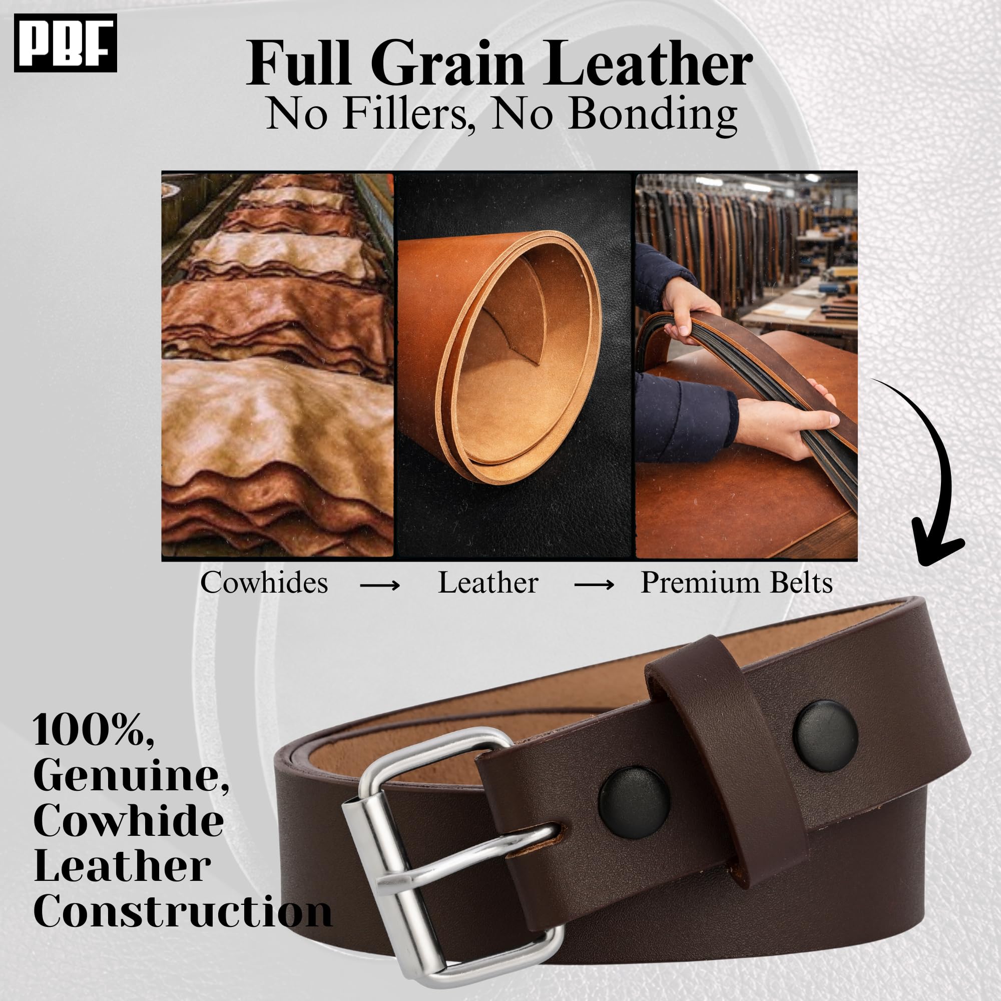 Leather Belts for Men Heavy Duty 1.75 Inch Wide Double Prong Casual Leather Grommet Belt
