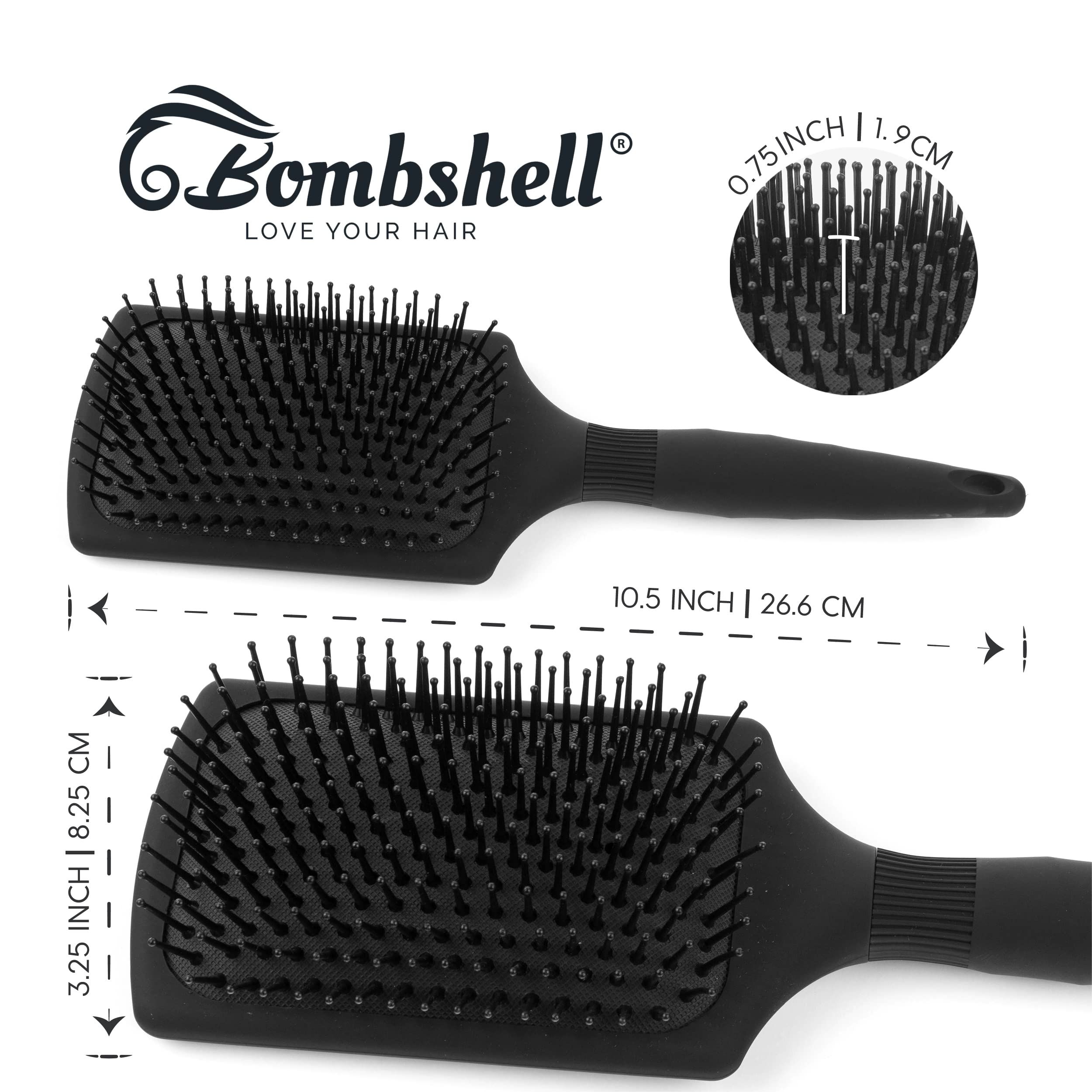 Bombshell Paddelbürste mit 14,2 cm Griff, statisch frei gepolsterte Paddelhaarbürste mit Nylonborsten, zum Föhnen, Stylen und Glätten, wird mit Stoffbeutel geliefert
