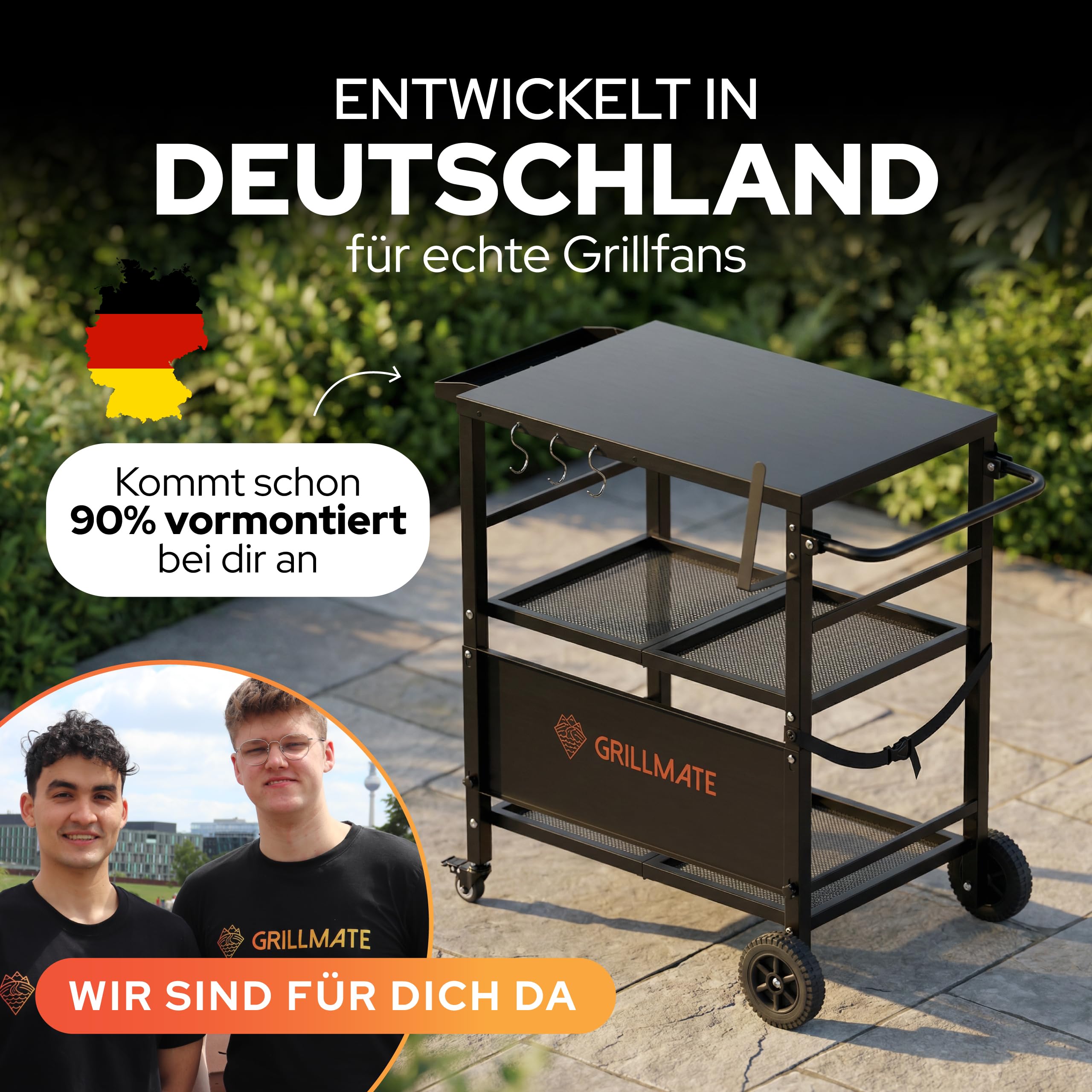 GRILLMATE Tavolo da barbecue per esterni, resistente alle intemperie, pieghevole, carrello per barbecue, barbecue a gas, forno per pizza, tavolino per balcone, resistente alla ruggine, portatile