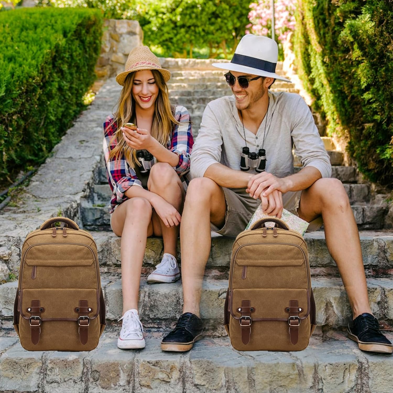 Canvas Laptop Backpack with USB Charging Port, Vintage Daypack for Men Women, Brown Travel Work Rucksack College Computer Bag Bookbag Fits 15.6 Inch Laptop, Brown - Image 6