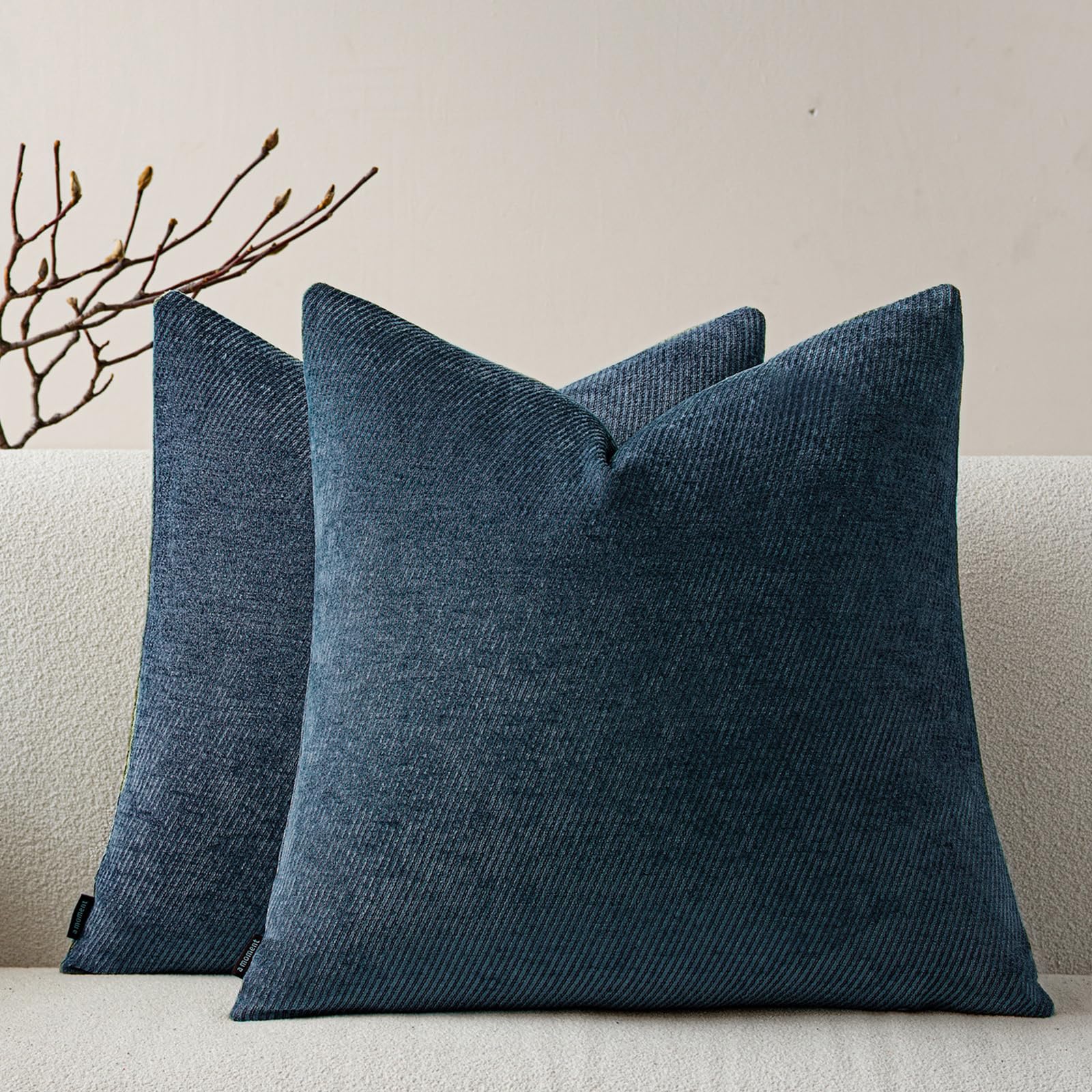 a moment Pack of 2 Decorative Chenille Cushion Cover Throw Pillow Covers with Twill Cushion Covers for Sofa Living Room Couch Bed 18x18 Inch Blue