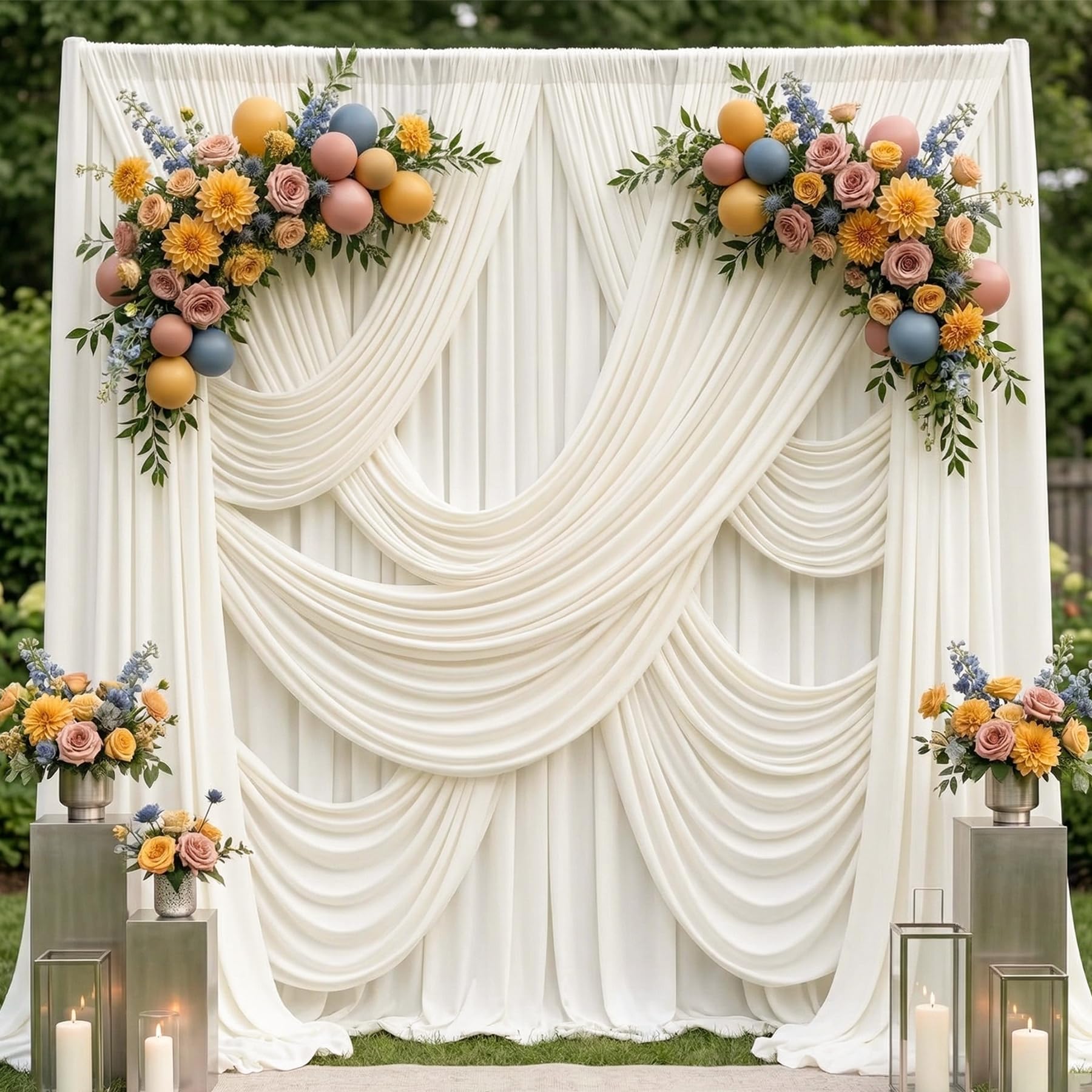 Photo 1 of 10ftx10ft Ivory Backdrop Curtain for Parties, Wrinkle Free Polyester 2 Panels Drapes Photo Backdrop Back Drop Cloth Drapery for Wedding Birthday Baby Shower Photoshoot Photography Background