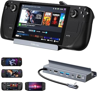 Steam Deck Dock, 6-IN-1 Docking Station with 4K@120Hz 2K@144Hz HDMI 2.1, Gigabit Ethernet, USB A & C 3.0, 100W PD 3.0 Fast Charging, Compatible with Steam Deck, Legion Go, MSI Claw