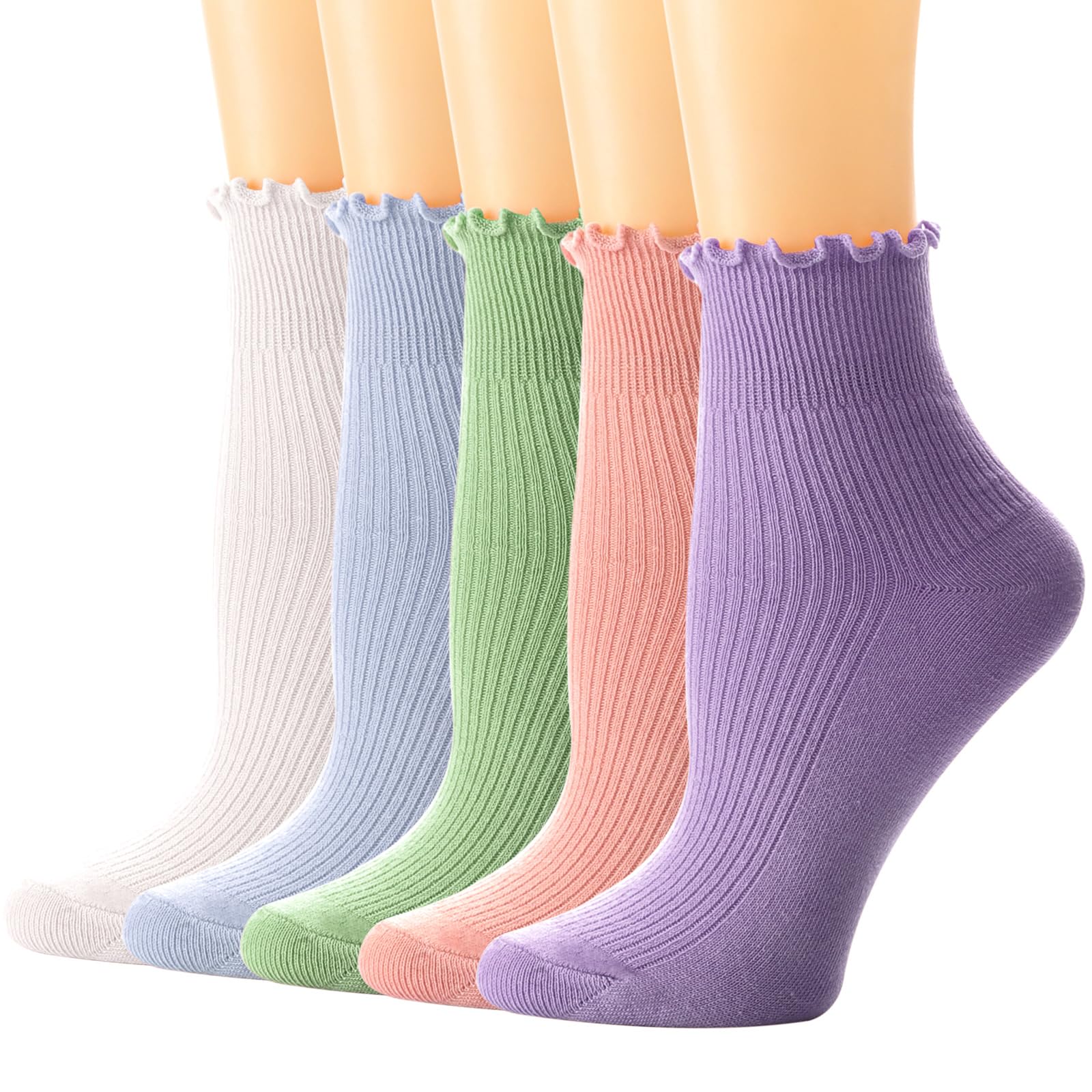 DRESHOW Women Ruffle Frilly Socks Casual Ankle Socks Breathable Cotton Crew Knit Socks for Women