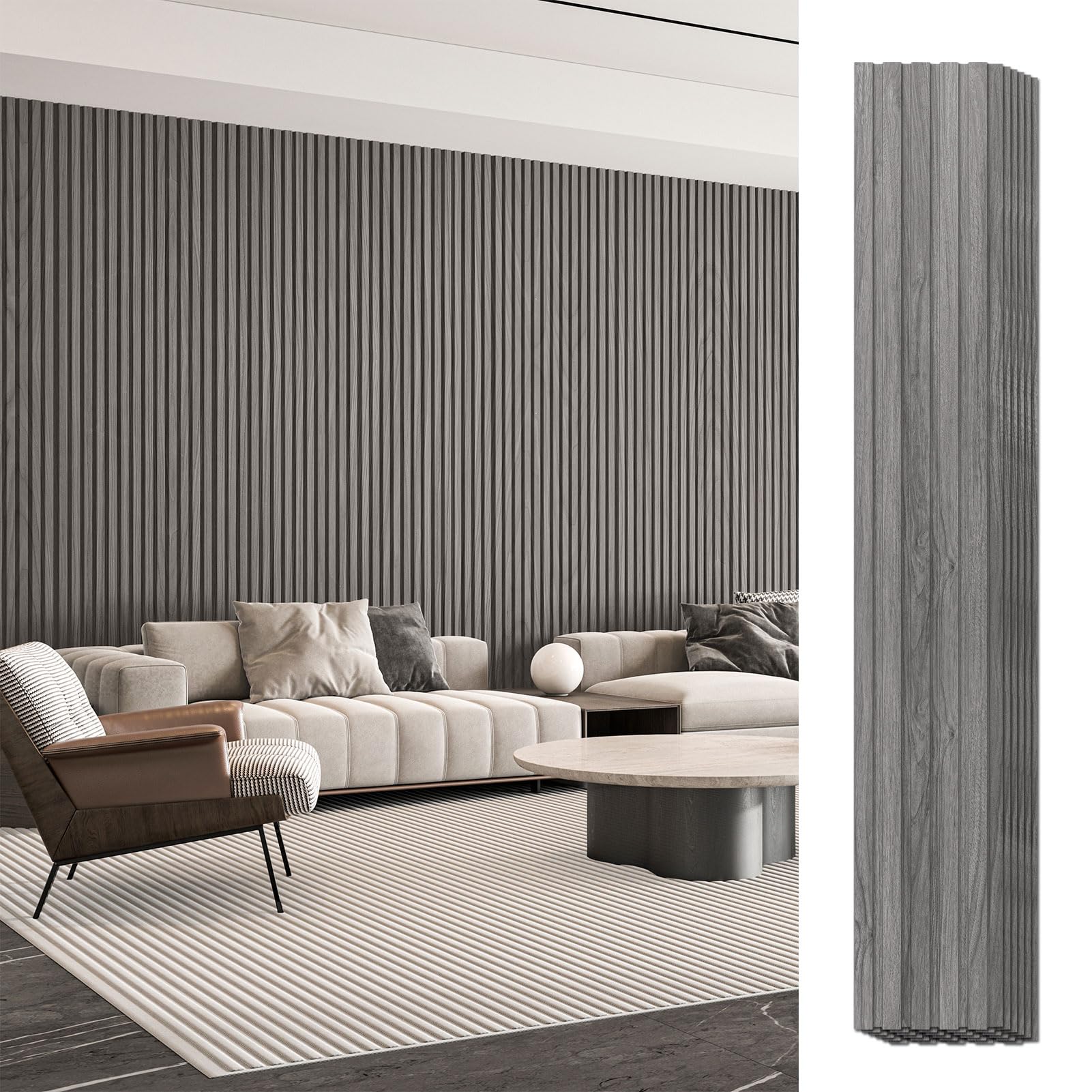 Art3d 6-Piece Wood Slat Panels for Stylish Interior Decor and Ceiling Decoration, MDF 3D Textured Panel for Ceiling and Wall,Size 94.6 x 7.4 in-Ash