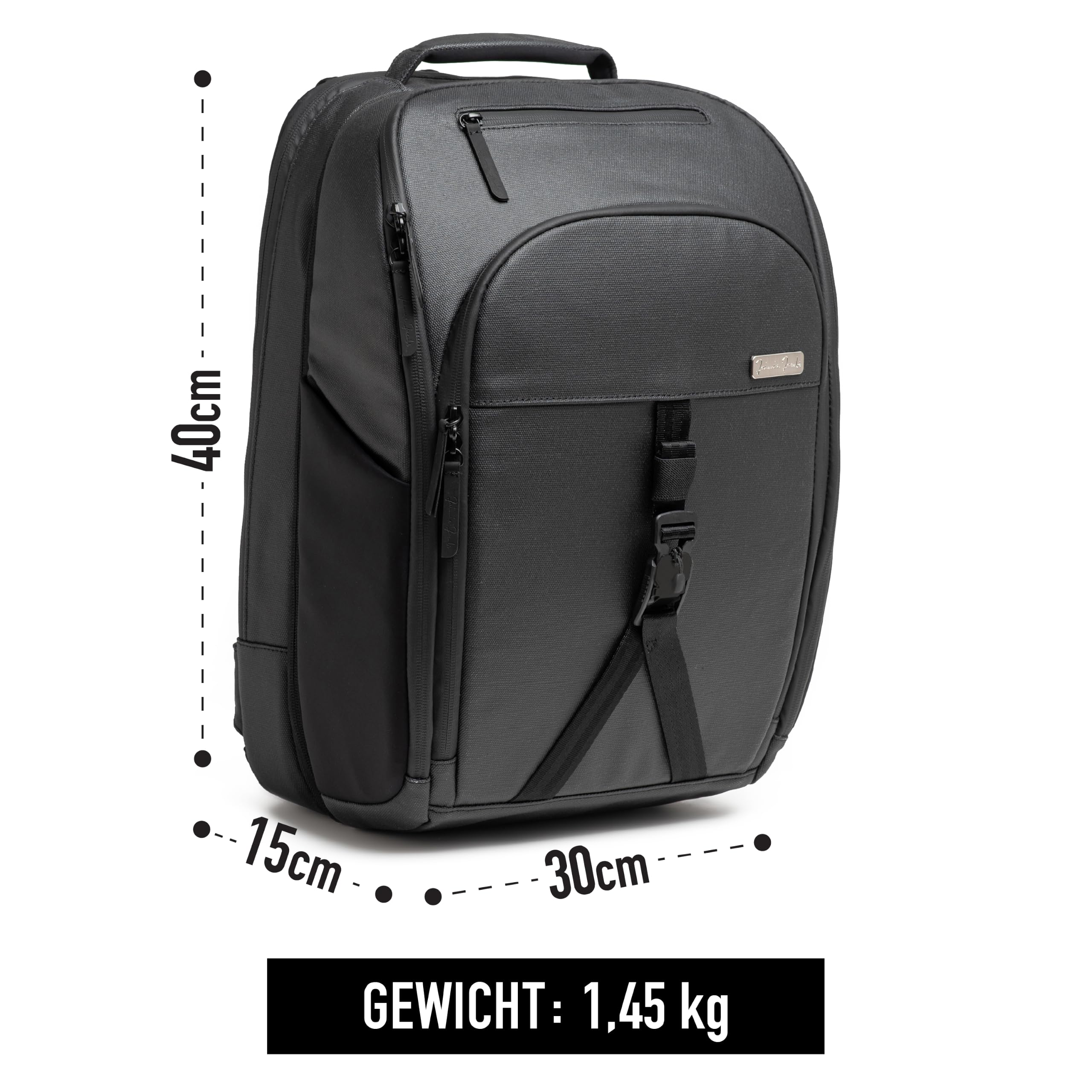 Jaimie Jacobs Smarter Daypack Laptop-Rucksack mit Tech-Sleeve | Business- & Reiserucksack mit Laptoptasche bis 16,1", 25 Fächern, Kofferöffnung, Geheimfach & 20-30L Volumen, wasserabweisend
