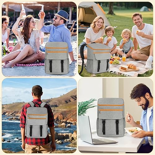 Miniatura 6 de OCKLILY Mochila enfriadora, mochila térmica suave aislada a prueba de fugas, 30 latas de viaje, bolsa térmica para picnic, campamento, playa,