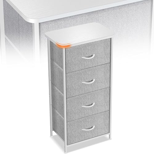 Sonharlar Curved Profile Dresser，4 Fabric Drawer Dresser with Waterproof Wood Top Chest of Drawers(White)