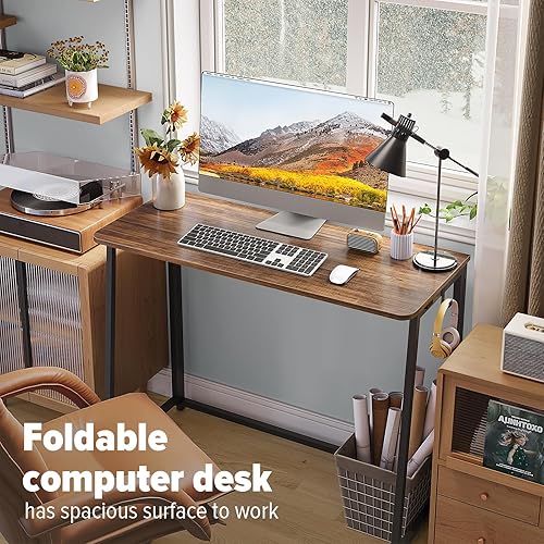 Miniatura 73 de WOHOMO Escritorio plegable de mármol sintético blanco, escritorio pequeño de 31.5 pulgadas para espacios pequeños con patas doradas, escritorio