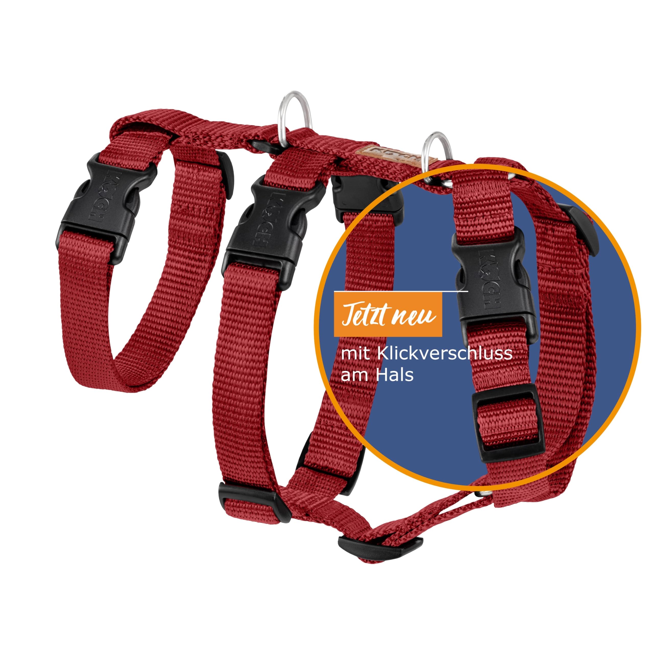 KOCH Sicherheitsgeschirr Comfort, mit Klickverschluss am Hals, Made in Germany, ausbruchsicher, Panikgeschirr Hund, Sicherheitsgeschirr mit Halsöffnung, Bordeaux/M | 50-72cm - 2