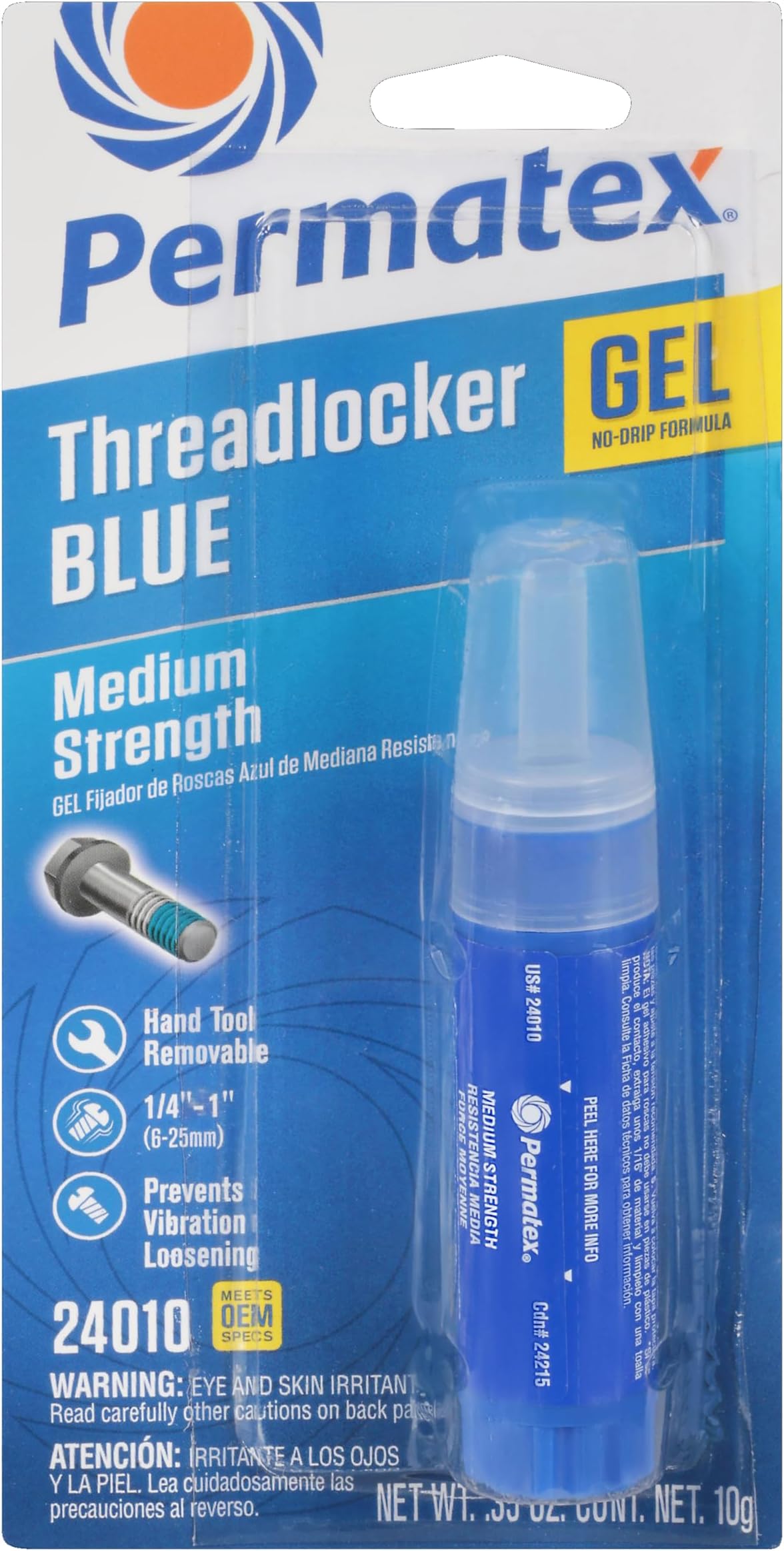 Permatex 24010 Medium Strength Threadlocker Blue Gel, 10 g Gel Twist Applicator