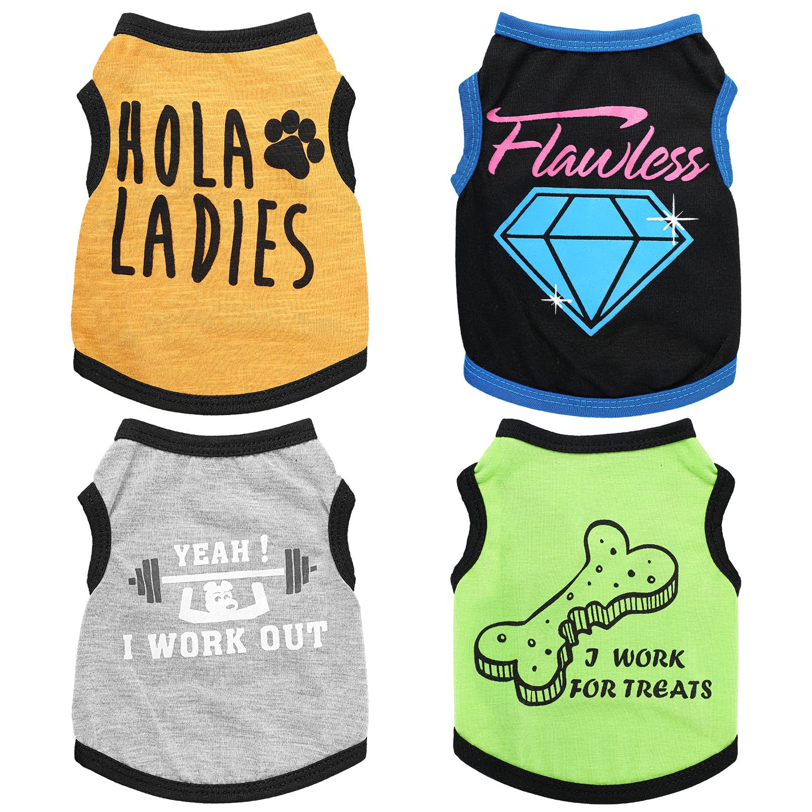 Lot de 4 vêtements pour chihuahua, t-shirts mignons pour petit chien, doux et confortable, noir, taille XXS pour Teacup, Yorkshire Terrier, chiots et chatons