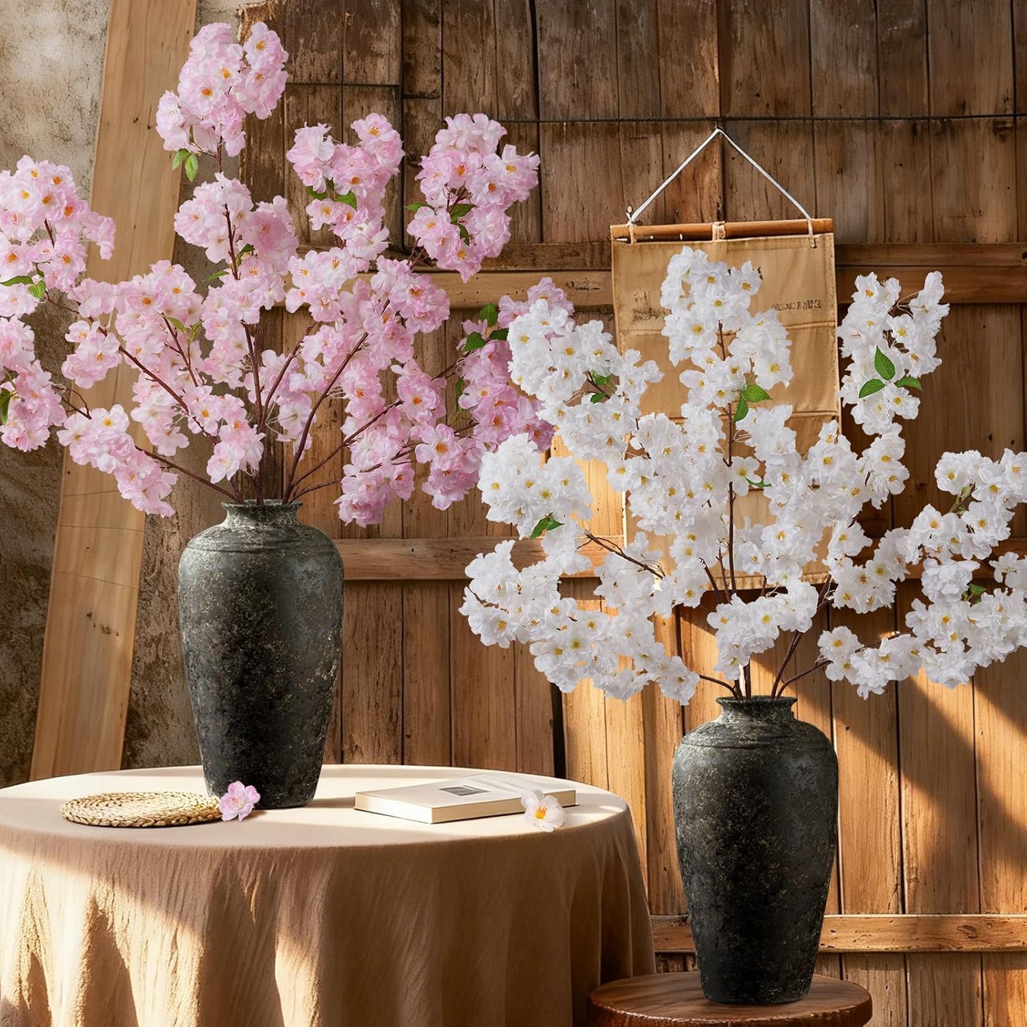 YOUNGLEAVES 3 Pcs Pink Artificial Cherry Blossom Branches, 40 Inch Realistic Faux Long Stems Cherry Blossom Flowers Vase Arrangements for Wedding, Table Centerpiece, Home Party, Kitchen Decor