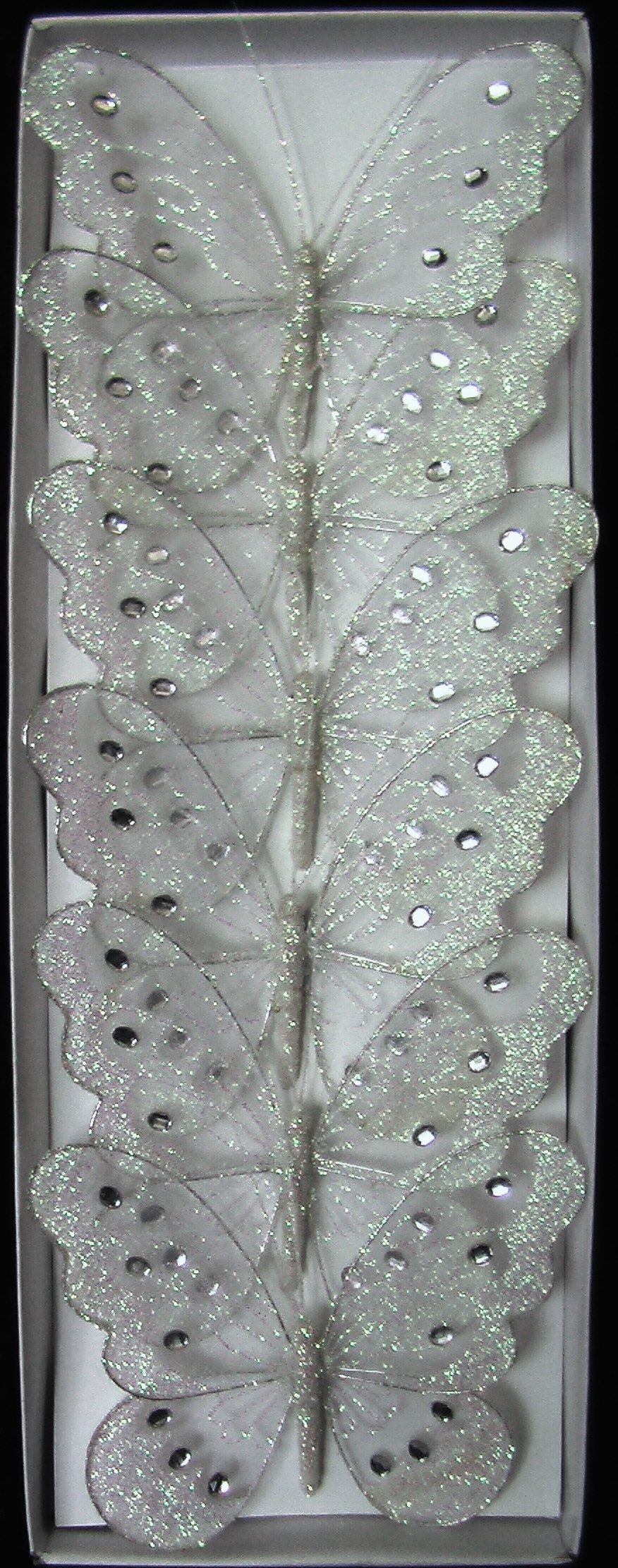 6 x bianco glitter farfalle ClipOn decorazione Lapel spilla molletta per capelli grande 18 cm