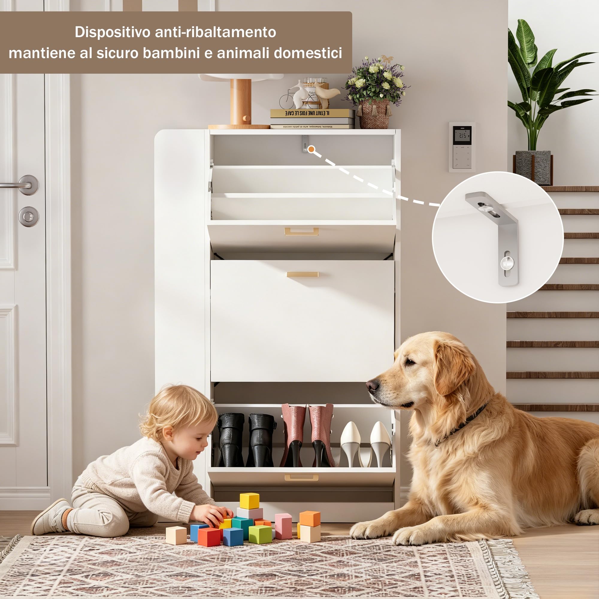 Scarpiera Salvaspazio Slim Scarpiera ingresso Scaffali portascarpe con 3 scomparti Scarpiera a 3 ante Può contenere 18-24 paia di scarpe 73,5x24x118cm Bianco (EUR≤45)