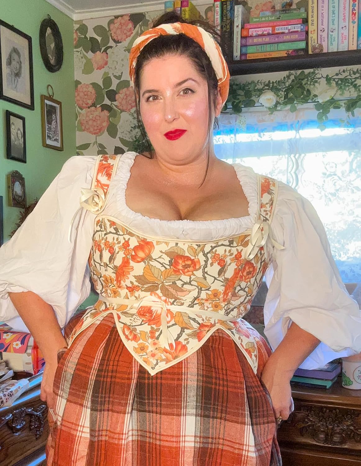 SCARLET DARKNESS Corset Tops for Women Renaissance Costume Floral Lace Up Boned Bustier with Zip - Image 6