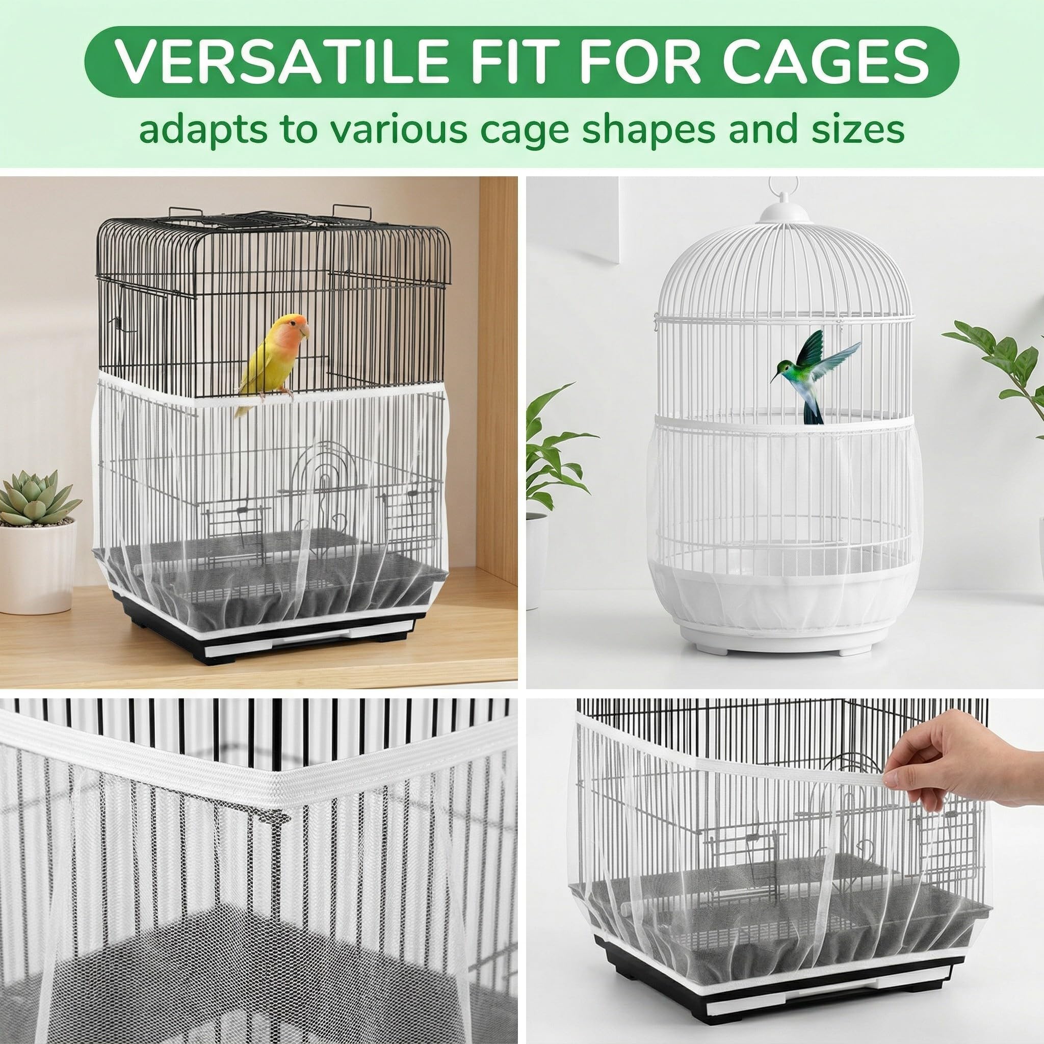 2 Pezzi Rete gabbia per uccelli, Cattura Semi in Nylon per Gabbia Pappagalli, Adatta a Gabbie con Circonferenza 140-170CM