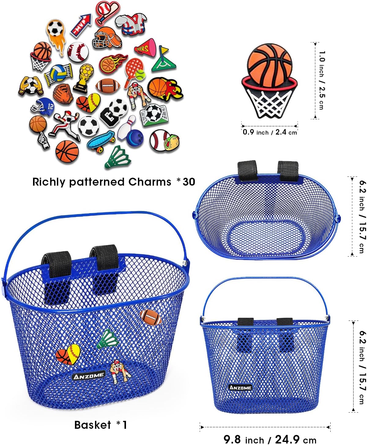 ANZOME Kids Bike Basket, Bicycle Basket for Boy and Girl, Waterproof Metal Wire Children's Bicycle Basket, Suitable for Most Children's Bicycles and Kids Tricycles